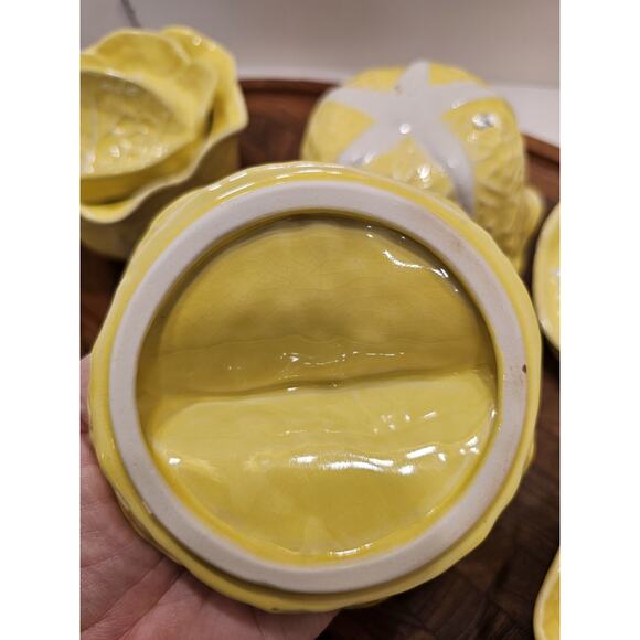 2 Secla Portugal Pottery Cabbage‎ Leaf Yellow Soup Bowl+ Lid Condiment VTG Majol - Picture 11 of 12